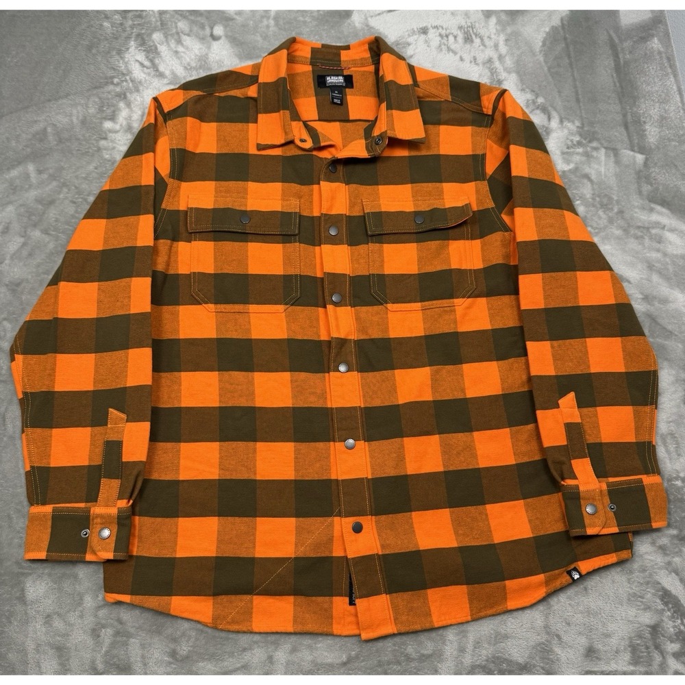 Alaskan Hardgear Flannel Mens XL Orange Brown Snap Shirt Jacket Heavyweight Work